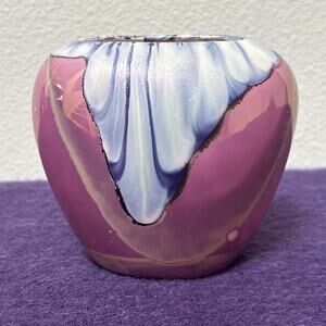 Nielsen’s Ceramic Vase 24Kt Gold Overlay Iridescent Pacific Grove CA MCM Vintage